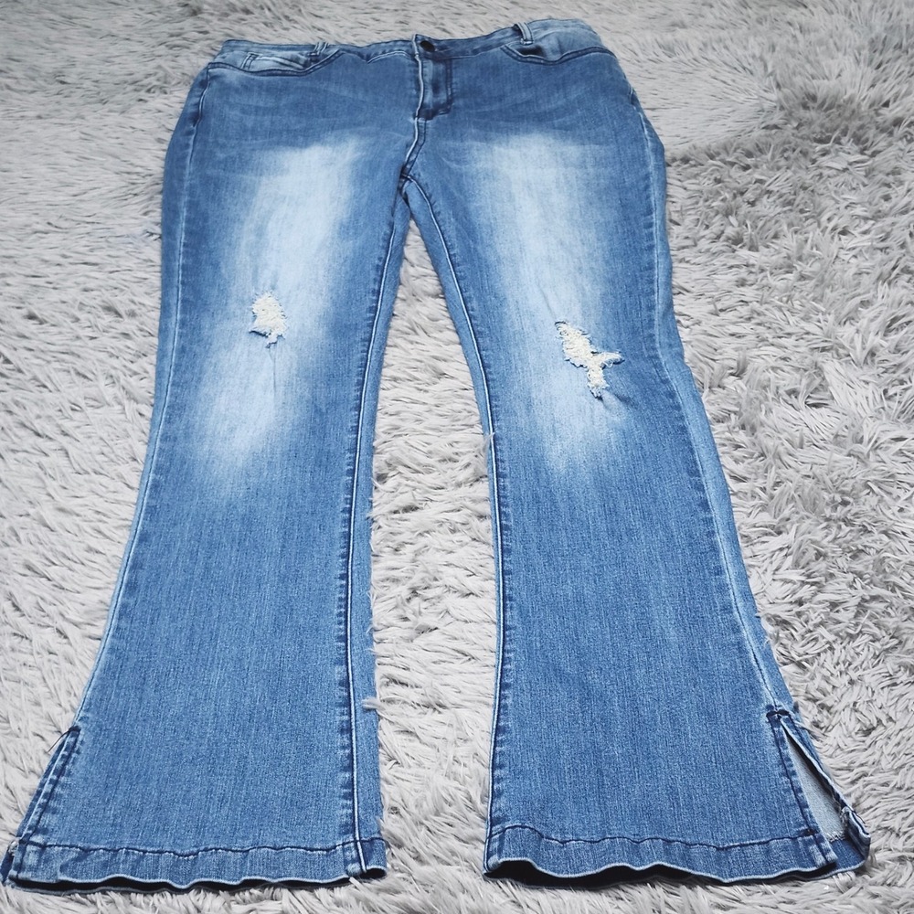 Flamingo Flared Jeans Womens Size XL Distressed Ripped Bell Bottom Y2K Hippy
